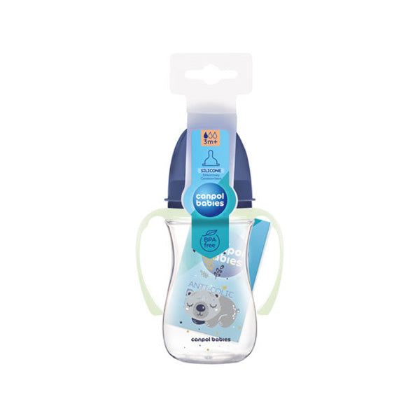 Canpol Babies Biberon Anticolic Gat Larg 240Ml Pp Easy Start Sleepy Koala cu manere fosforescente 35/237_blu [ps:ce0e31d0-74f4-4777-b9f4-ec270f88d73d]