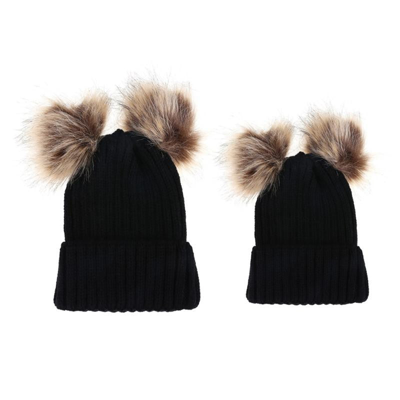 Set caciuli mama copil cu doua pampoane Drool (Culoare: - Negru