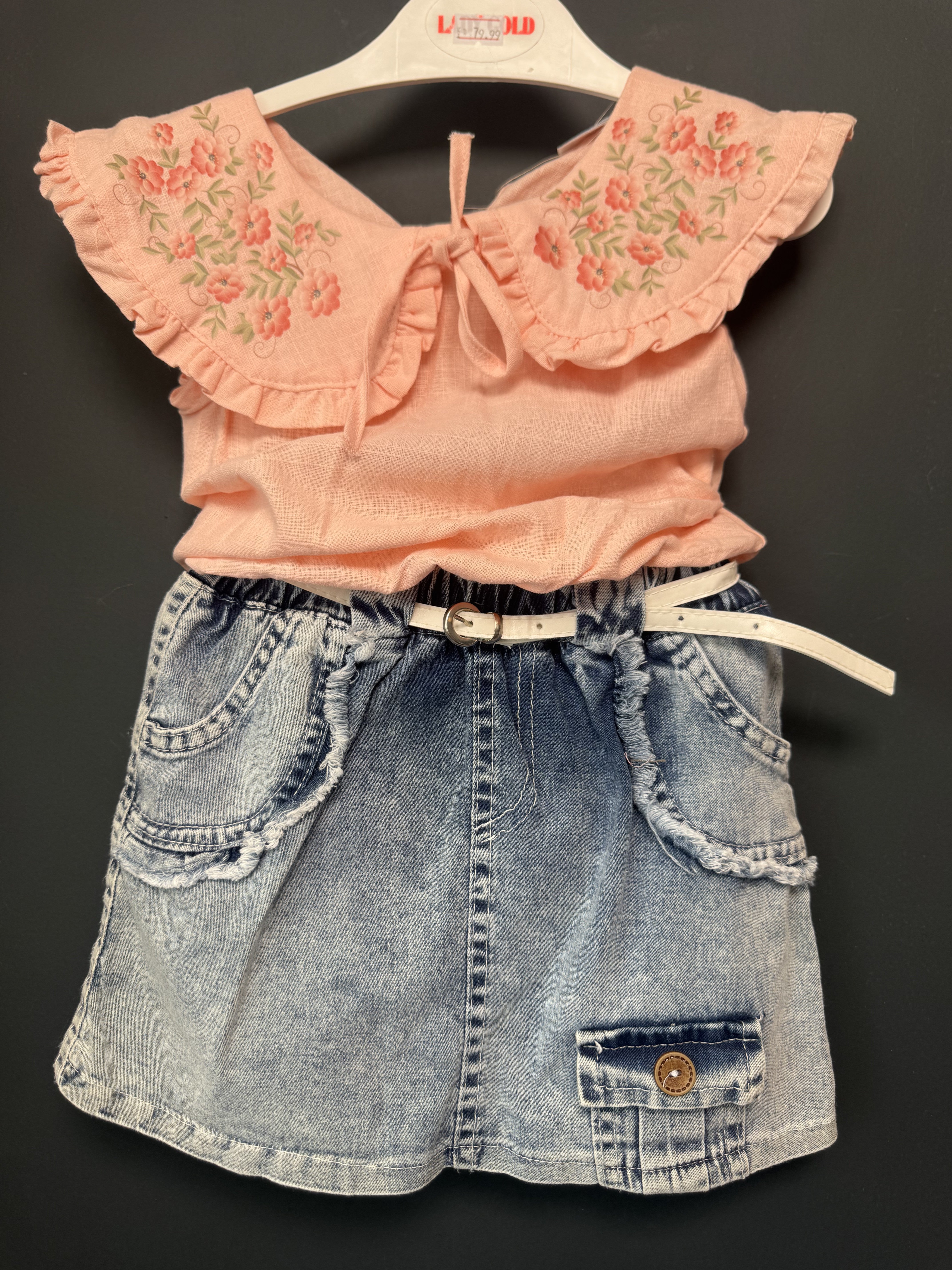 Set bluză piersică cu broderie florală și fustă denim cu - 2 ANI (5) [ps:36c1109b-743f-4611-8256-d8cac80dc6ad]