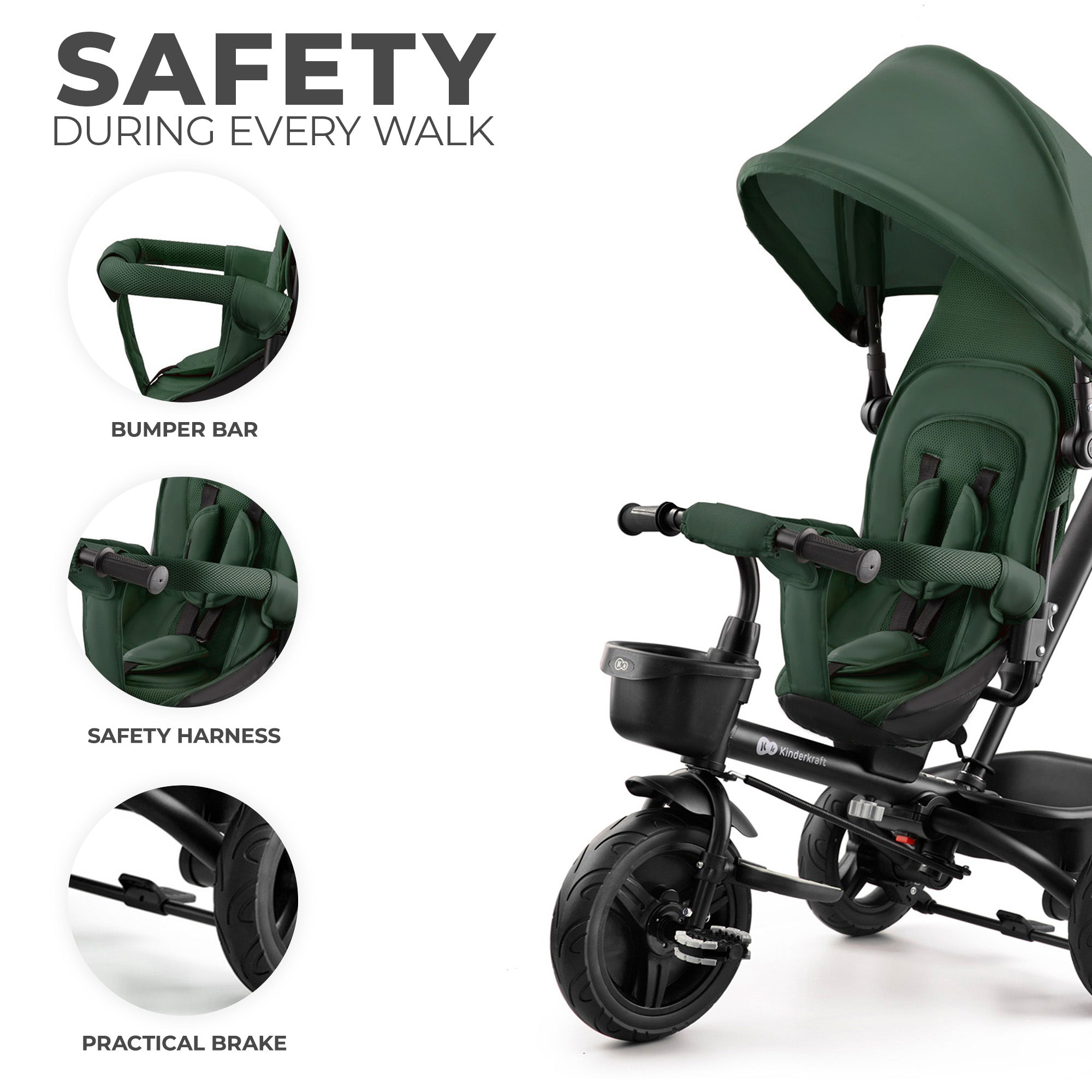 TRICICLETA COPII KINDERKRAFT AVEO, MYSTIC GREEN - Verde Închis