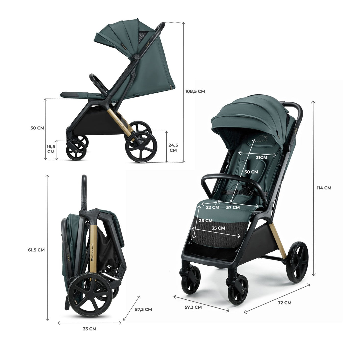 CARUCIOR SPORT KINDERKRAFT LOOM, 0-22 KG, LINEN BEIGE - Verde