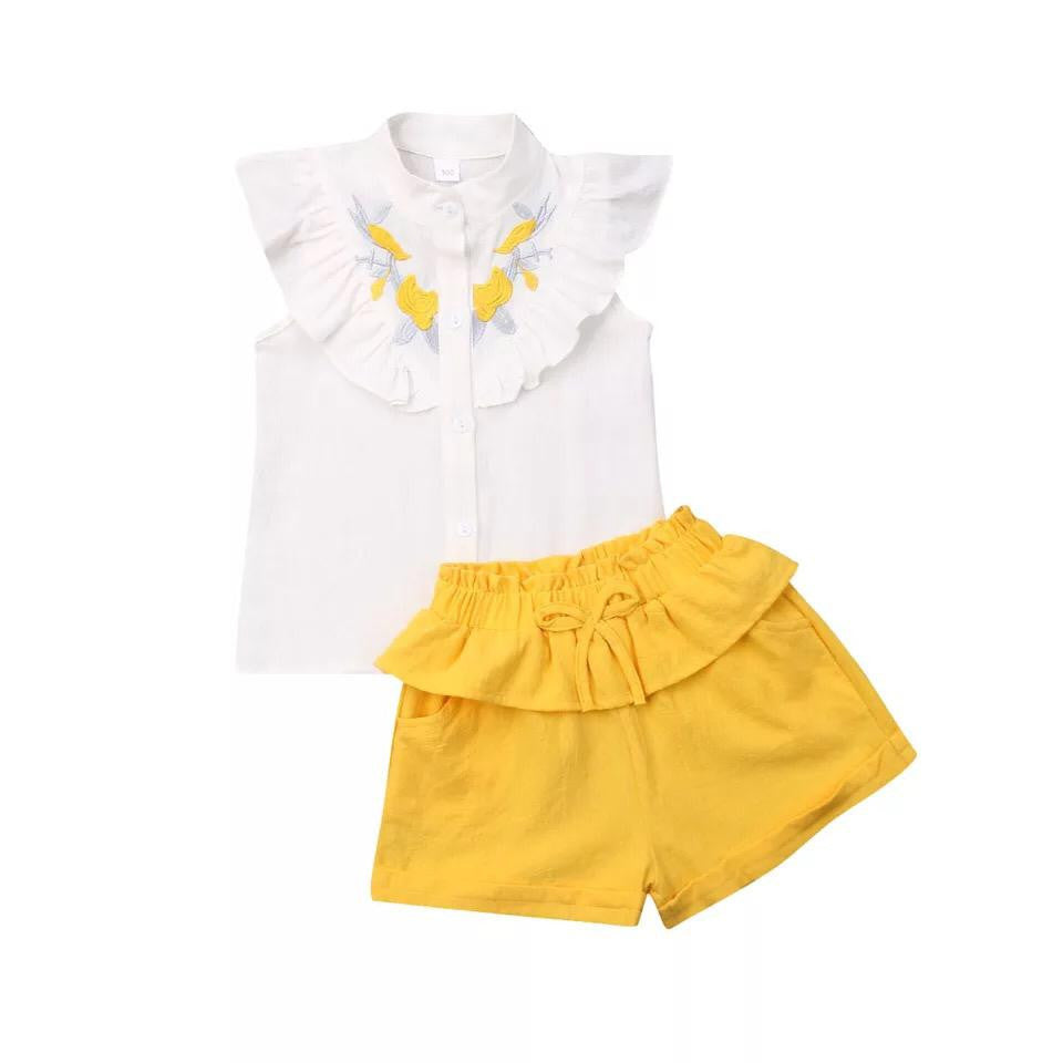 Set camasuta si pantaloni cu broderie Drool (Culoare: - Galben