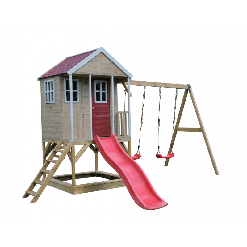 Casuta de gradina Nordic Adventure House cu platforma cu loc pentru nisip, tobogan si leagan dublu (M30R), Wendi Toys [ps:7f748515-0869-4697-a604-8c05c7d4dbc2]