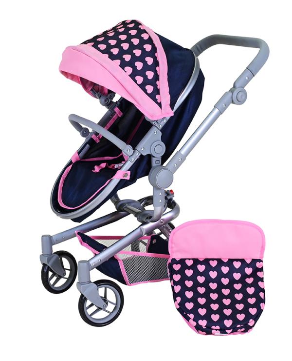 Carucior landou pentru papusi, Knorr Toys, Boonk, reglabil si transformabil, 59 x 42 x 80 cm, 3 Ani+, Pink Hearts - Imagine 6 [ps:115789c8-6225-48f0-89ee-157eec42a769]
