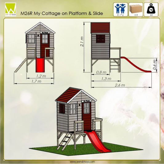 Casuta de gradina My Red Cottage House cu platforma si tobogan (M26R), Wendi Toys [ps:d8cdfb14-a497-41f9-aa58-b4b8ef720904]