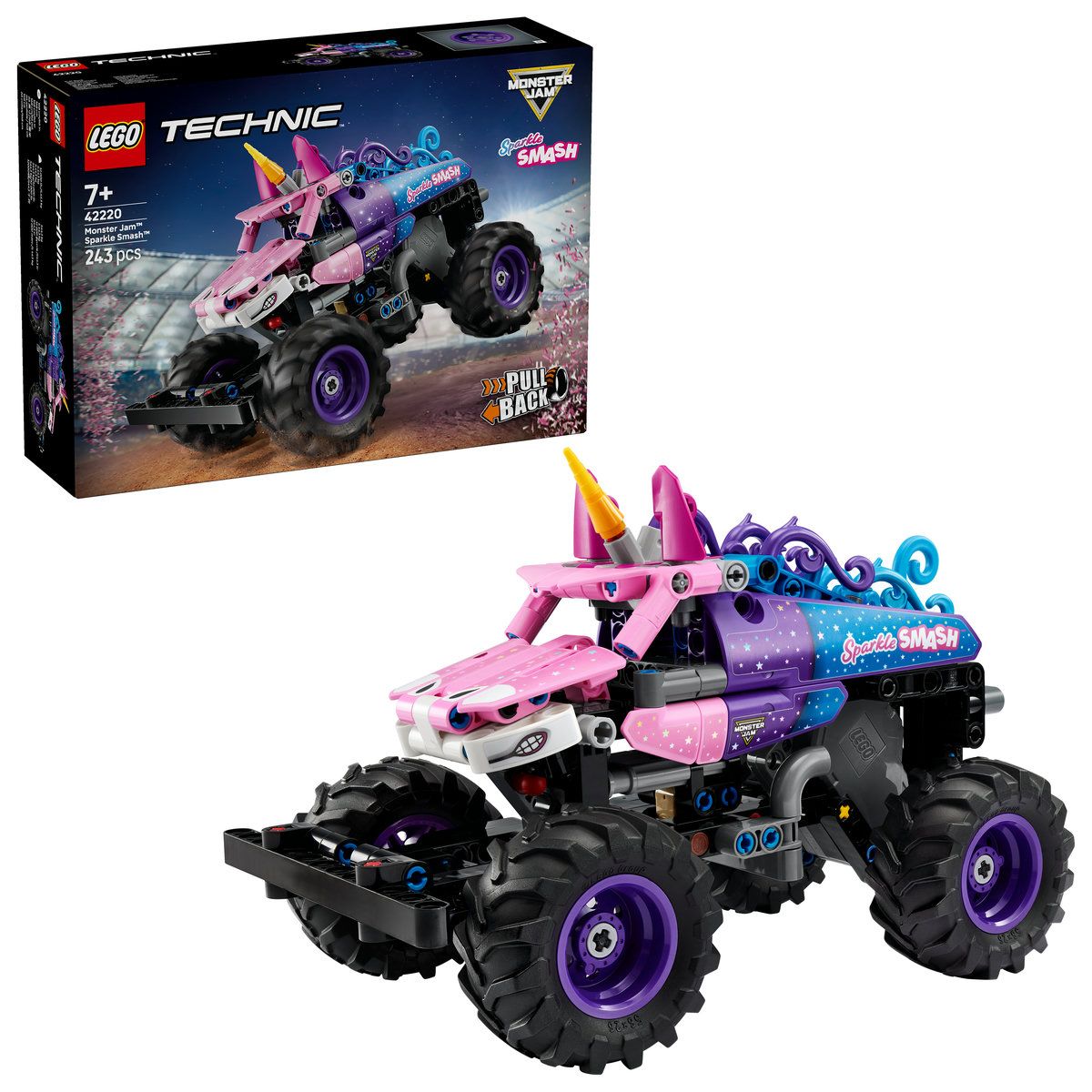 LEGO TECHNIC MONSTER JAM SPARKLE SMASH CU MOTOR CU ARC 42220 - Imagine 6 [ps:a1111e1c-038b-44f7-8fd5-d0681ba42113]