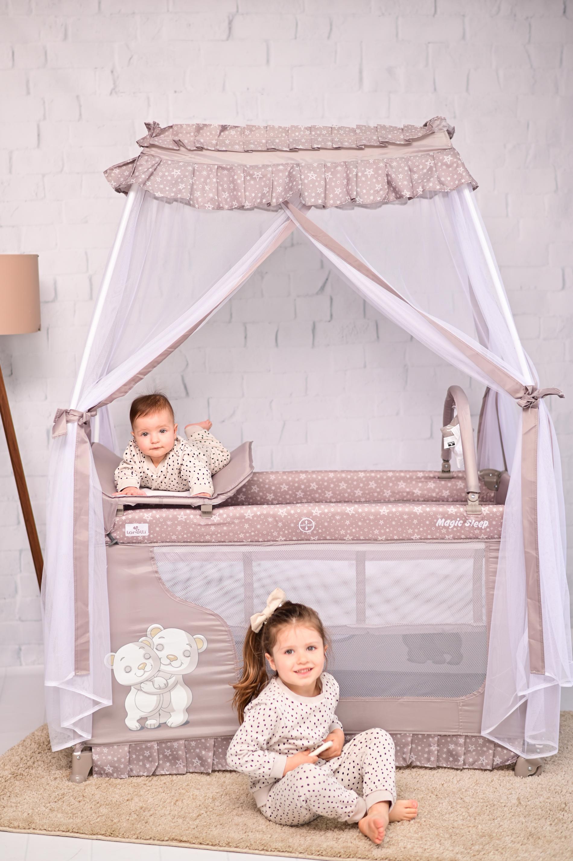 Pătuț Pliabil Lorelli Magic Sleep, Mellow Rose Ballerina - Blue Moon Sleeping Bear (6) [ps:c069317b-6d10-4d68-95c7-c5a39ea14f07]