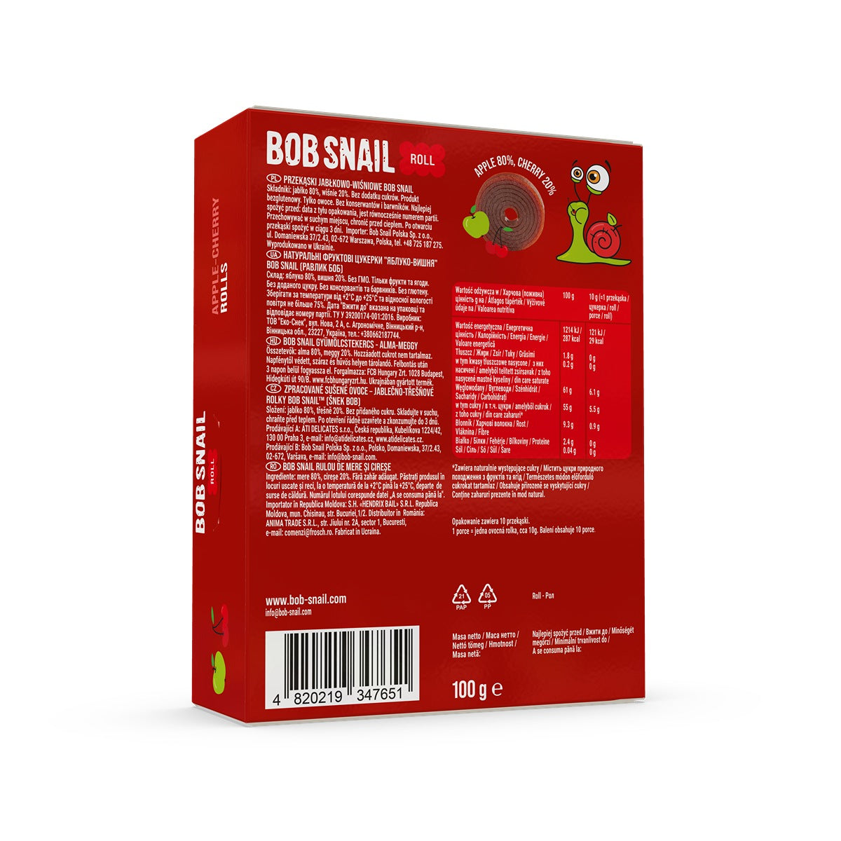 BOB SNAIL Fruit Rolls, Rulou din fructe, gustare din - Imagine 6