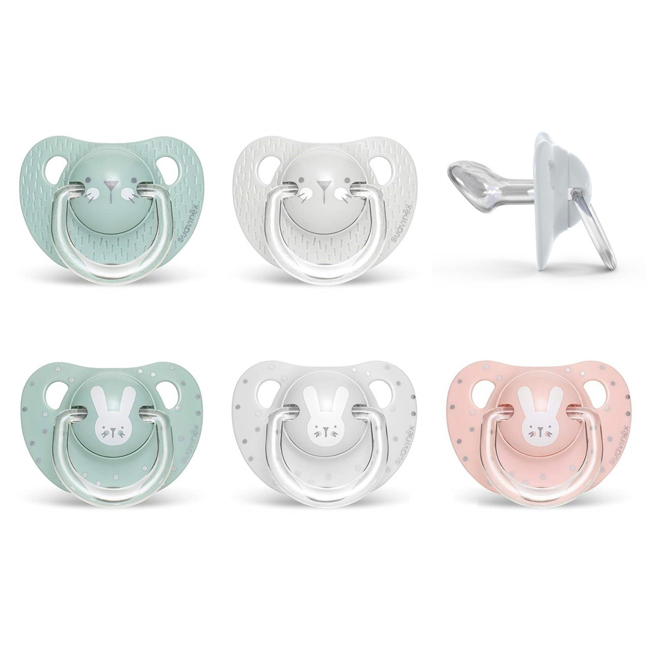 Suzetă anatomică +18 luni, pisică verde Hygge Suavinex - Gri