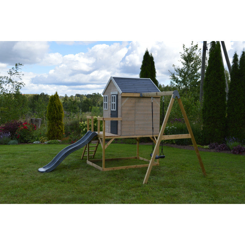 Casuta de gradina Grey Lodge cu platforma, tobogan si leagan (M24G), Wendi Toys [ps:8cd207c1-e83f-4628-9d53-91ee7943b737]