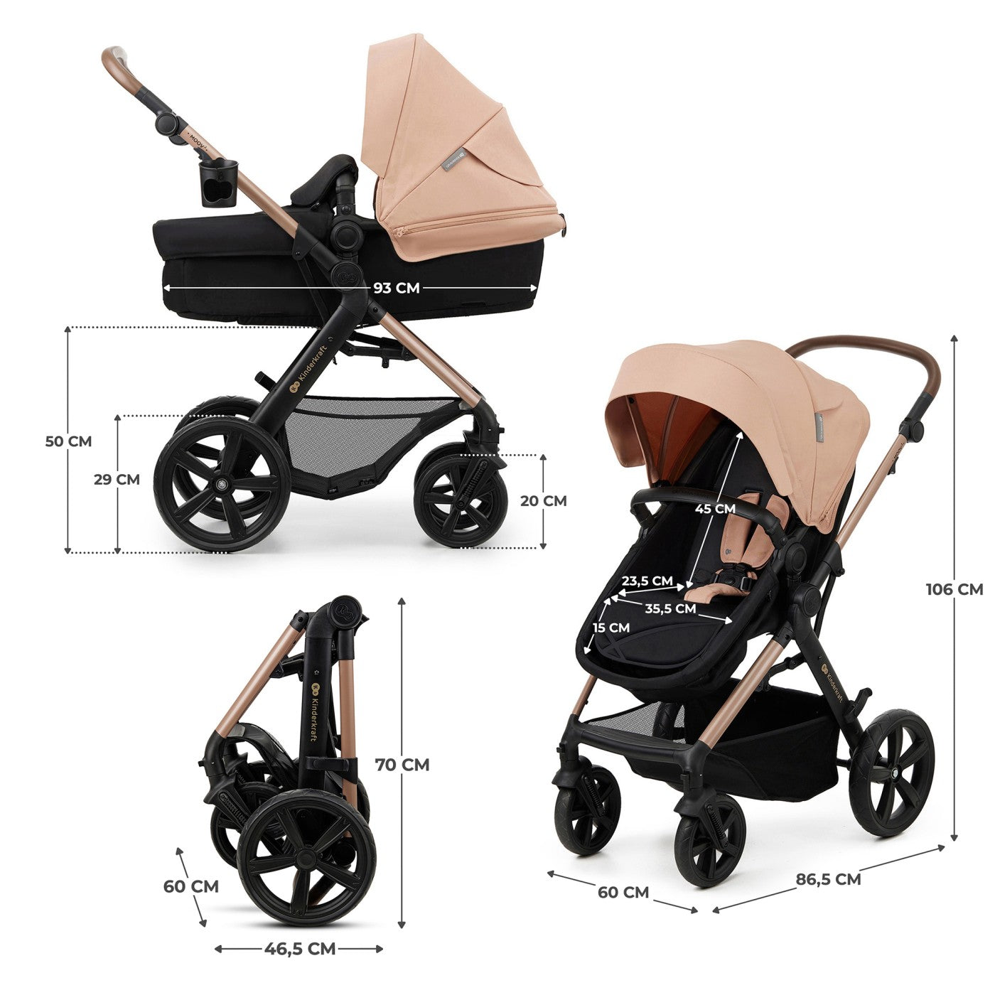 CARUCIOR MULTIFUNCTIONAL KINDERKRAFT MOOV 2 EVA 4IN1 - Gri