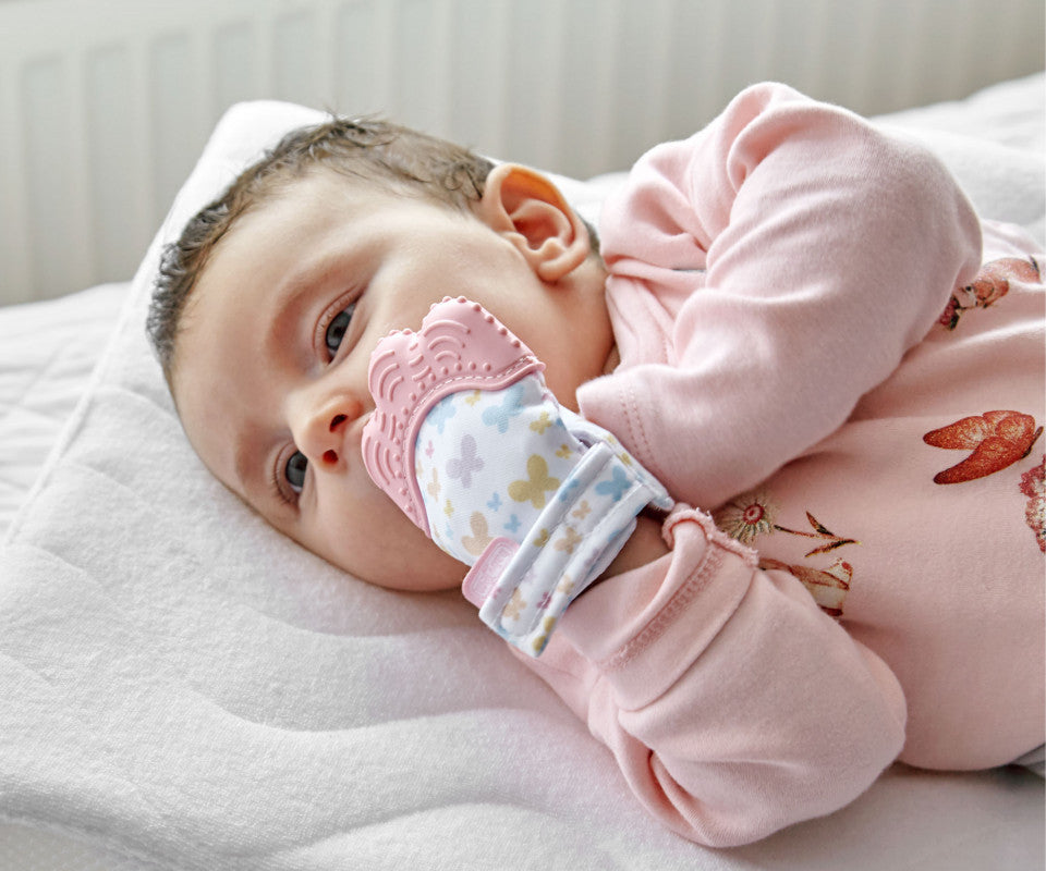 Manusa bebelusi pentru dentitie Butterfly BabyJem - Roz