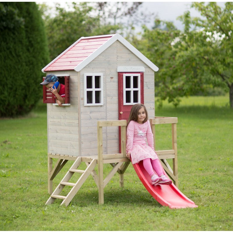 Casuta de gradina My Red Cottage House cu platforma si tobogan (M26R), Wendi Toys [ps:79254abc-49aa-412b-a5d3-119f36b00bb6]