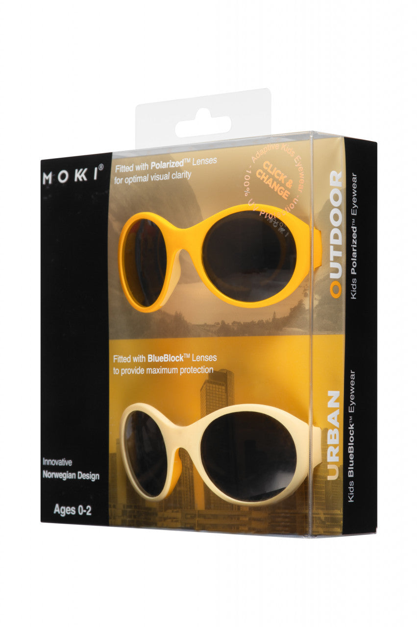 Ochelari de soare pentru copii MOKKI Click & Change, protectie UV, galben, 0-2 ani, set 2 perechi [ps:de401d12-4b0b-41ae-8c7d-233200754693]