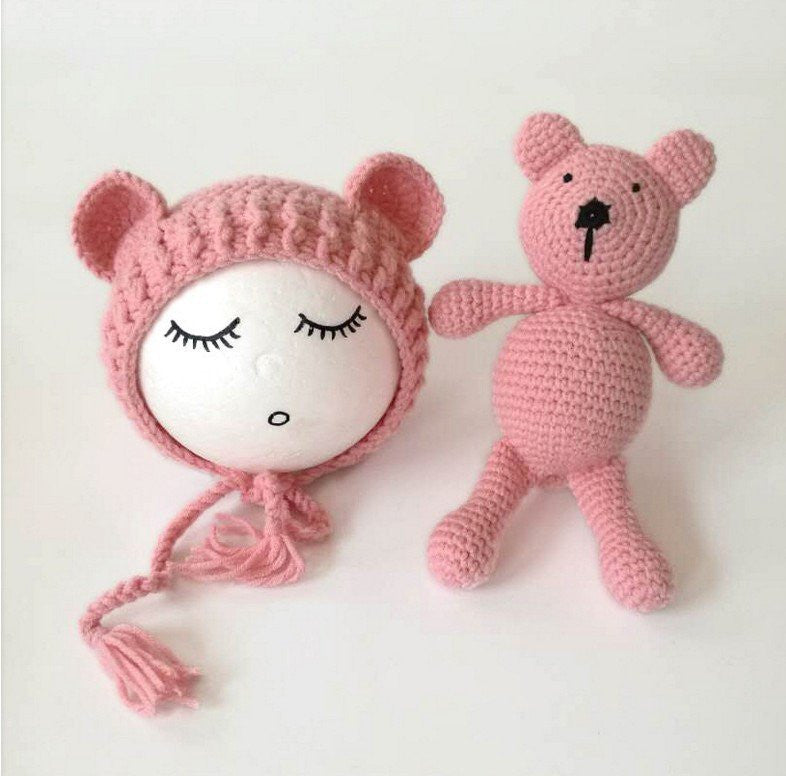 Set de caciulita cu ursulet pentru nou-nascut Drool - Roz