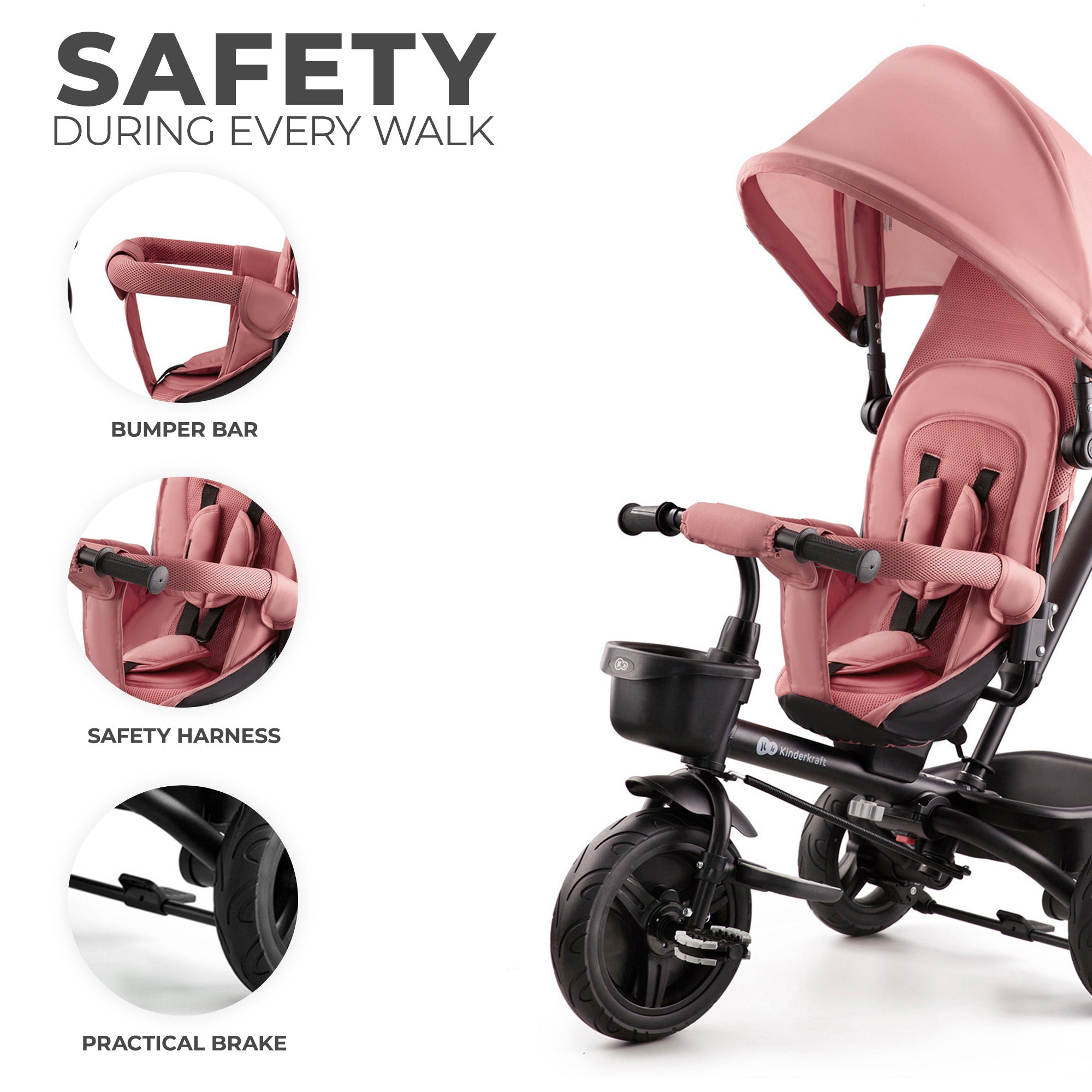 TRICICLETA COPII KINDERKRAFT AVEO, ROSE PINK [ps:d89b1f48-e32e-4362-80eb-3fd9e371b3dc]