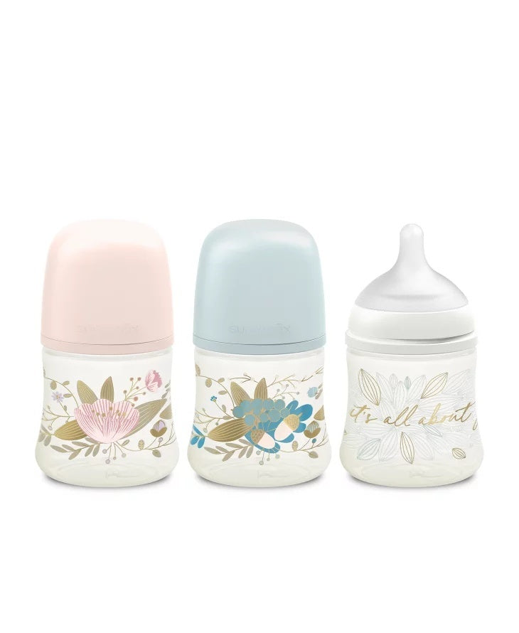 Biberon 150 ml tetină fiziologică SX Pro debit lent roz - Albastru