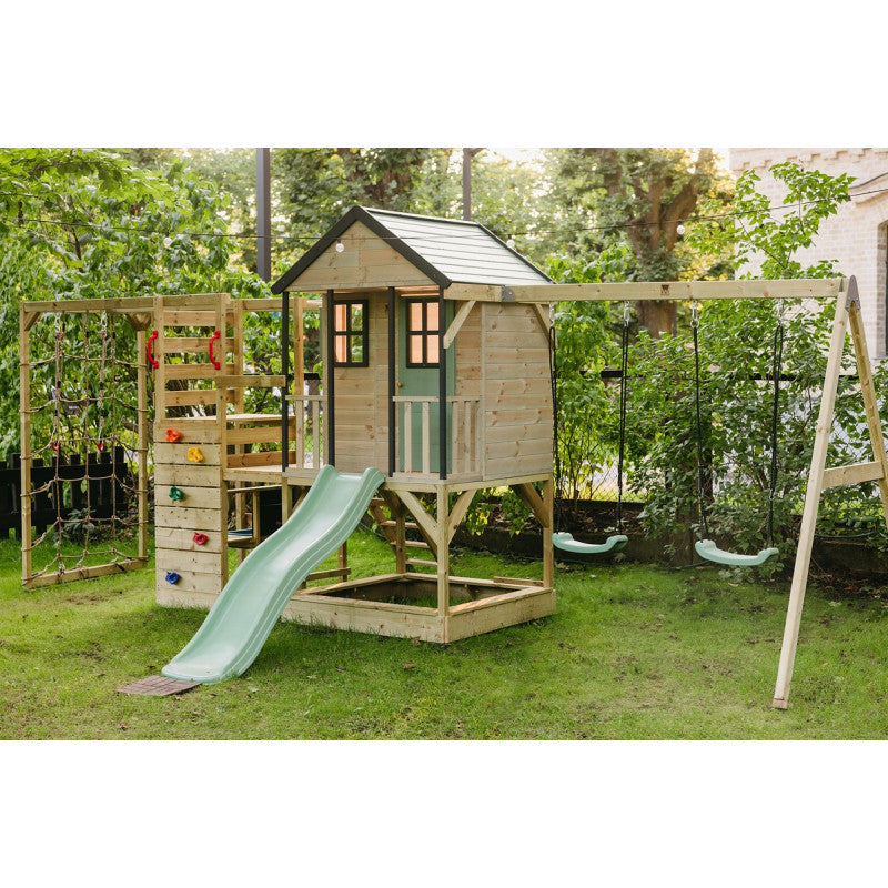 Casuta de gradina Pastel Green Adventure Cottage cu platforma, tobogan, leagan dublu si modul sport (M60PGN_G), Wendi Toys [ps:0ed6b957-a3b3-4255-8586-8032f726590e]