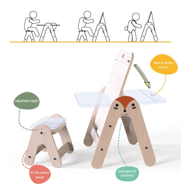 Masuta si tabla 2 in 1 cu scaunel MamaToyz Massam MDF - Imagine 8