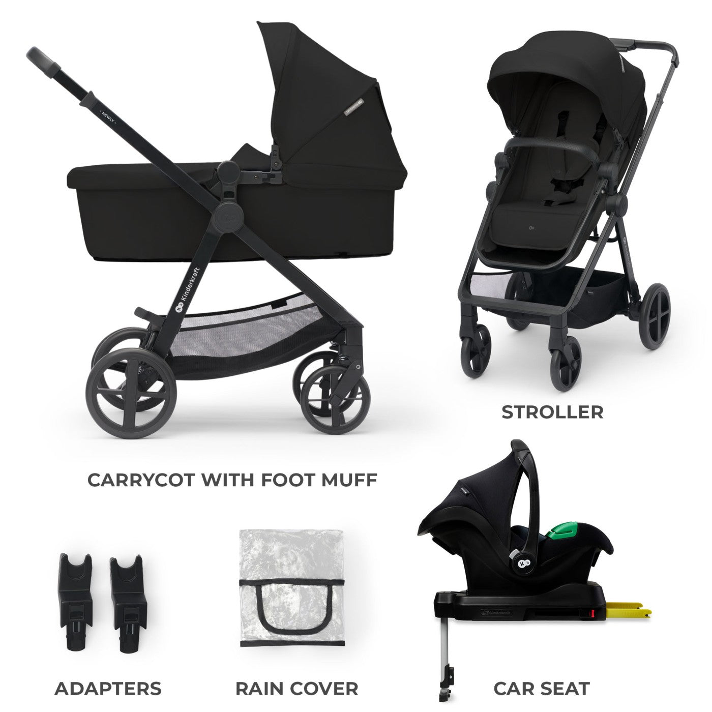 CARUCIOR KINDERKRAFT NEWLY, 4 IN 1, CLASSIC BLACK [ps:8a7f9ab7-c815-4c5a-9fb6-16c5e21b1a04]