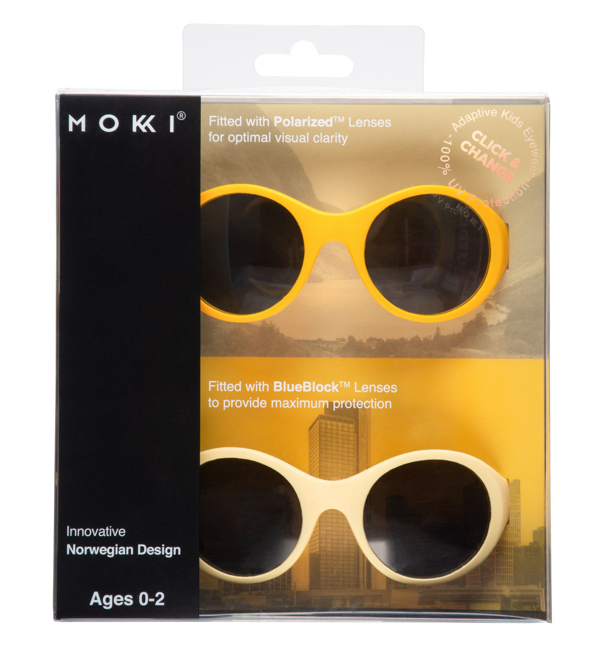 Ochelari de soare pentru copii MOKKI Click & Change, protectie UV, galben, 0-2 ani, set 2 perechi [ps:32eae68b-6711-49a9-8d6b-a9c98b508bad]