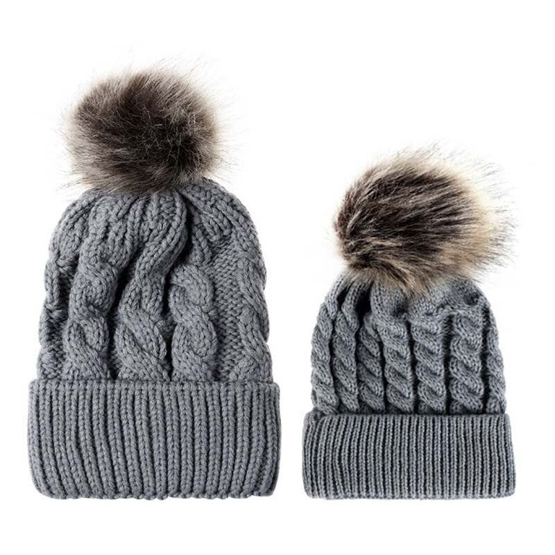 Set caciuli mama copil cu doua pampoane Drool (Culoare: - Gri