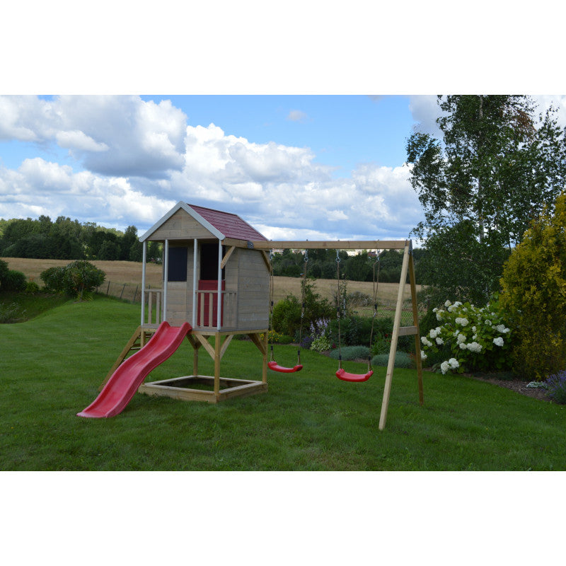 Casuta de gradina Summer Adventure House cu platforma cu loc pentru nisip, tobogan si leagan dublu (M29R), Wendi Toys [ps:2c15db24-d5a9-42f4-a9b5-8c13a0ab0c17]