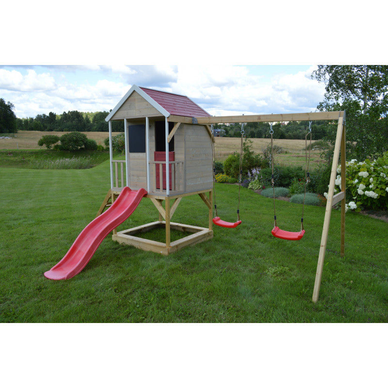 Casuta de gradina Summer Adventure House cu platforma cu loc pentru nisip, tobogan si leagan dublu (M29R), Wendi Toys [ps:ca7510cd-33b8-4397-a20f-2ebd55e5442c]