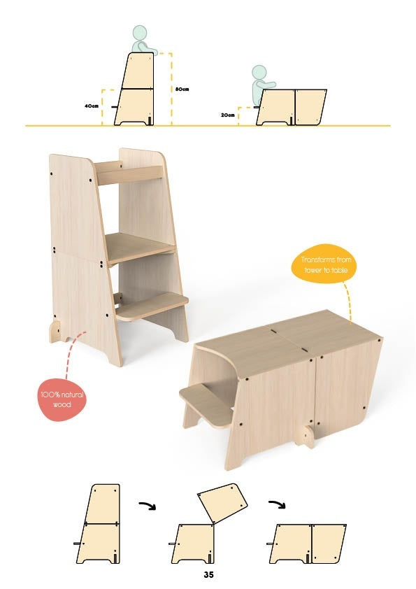Turn de invatare multifunctional Kule Bend, Natur, MamaToyz - Imagine 10