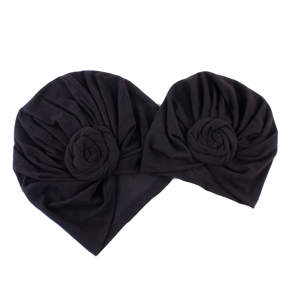 Set turbane mama-copil cu pampoane, roz drool - Negru