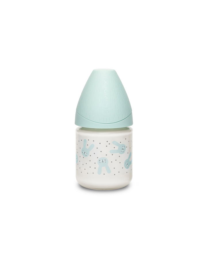 SUAVINEX HYGGE BIBERON 120ML din sticla cu tetina rotunda din silicon, debit lent Iepure mentă [ps:2f53734f-c5d5-4b0e-a388-8713d01a4e35]
