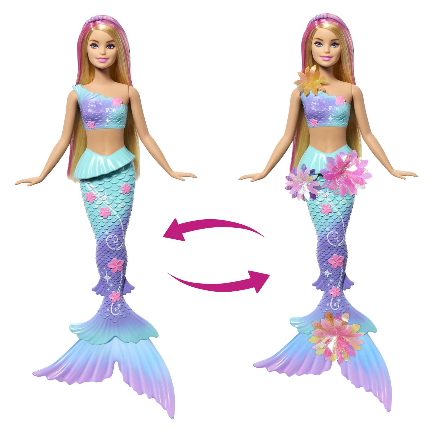 BARBIE PAPUSA SIRENA CU PAR MOV SI COADA ROZ Mattel - Imagine 11