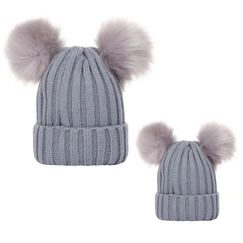 Set caciuli mama copil cu doua pampoane Drool (Culoare: - Gri
