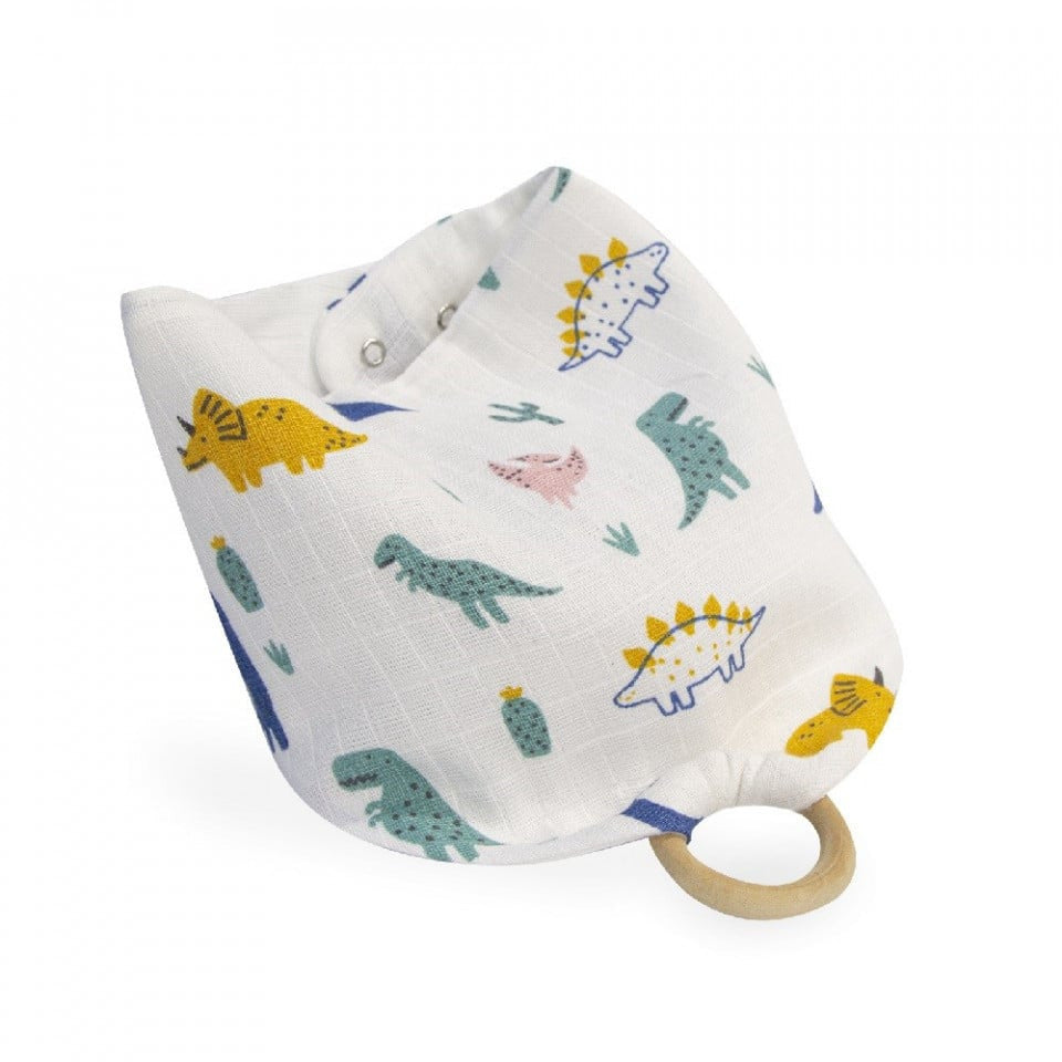 Baveta din muselina cu inel din lemn BabyJem (Model: Colorat) [ps:42840dab-6615-4bf8-a5b5-991ab117b237]