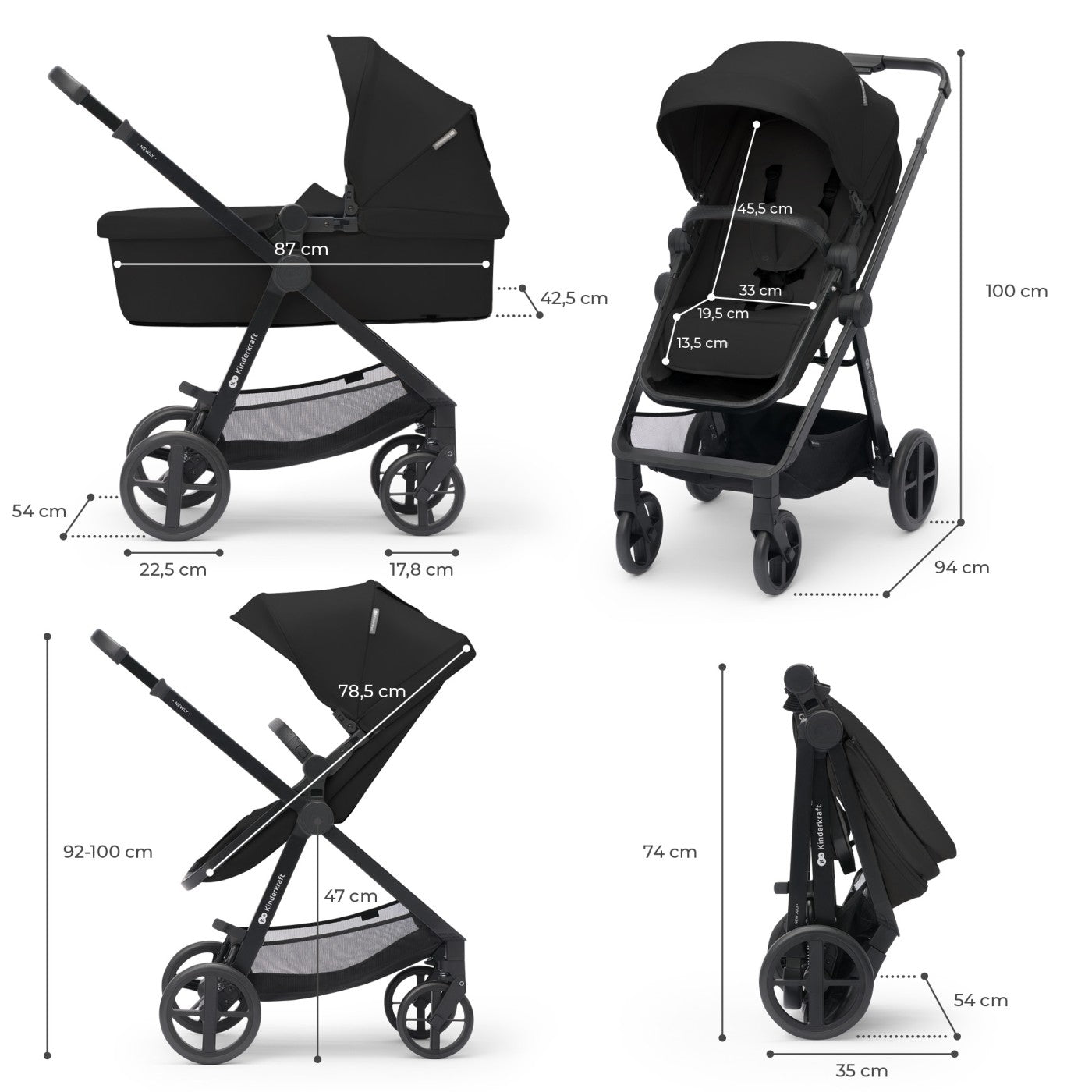 CARUCIOR KINDERKRAFT NEWLY, 4 IN 1, CLASSIC BLACK [ps:64707dc3-ccdc-4251-b7bd-7b8baa1b3cd3]