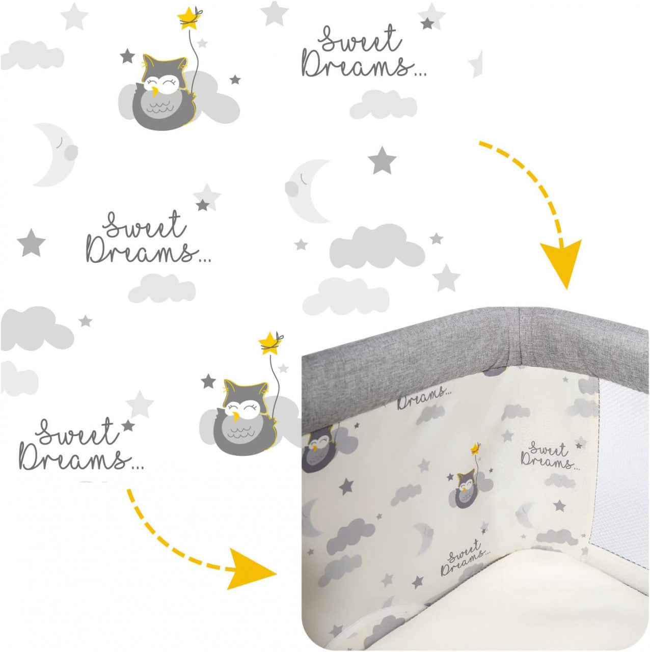 Patut 3 in 1 co-sleeping Skiddou Natt, Evening Dream, - Gri