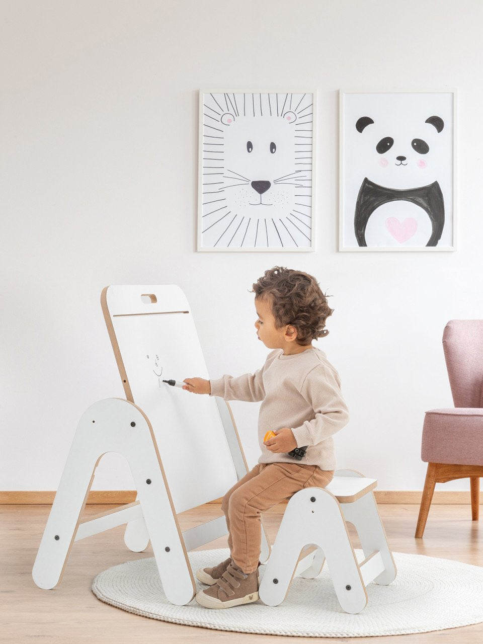 Masuta si tabla 2 in 1 cu scaunel MamaToyz Massam MDF - Imagine 12