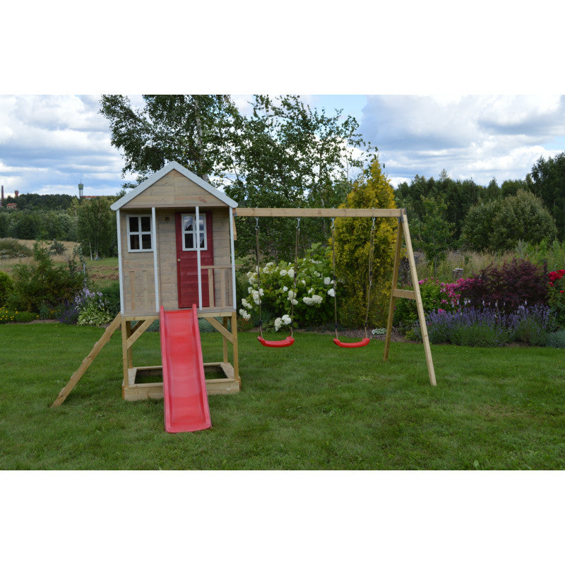Casuta de gradina Nordic Adventure House cu platforma cu loc pentru nisip, tobogan si leagan dublu (M30R), Wendi Toys [ps:9b2fa263-77e6-4483-8f2d-bc898ab973ad]