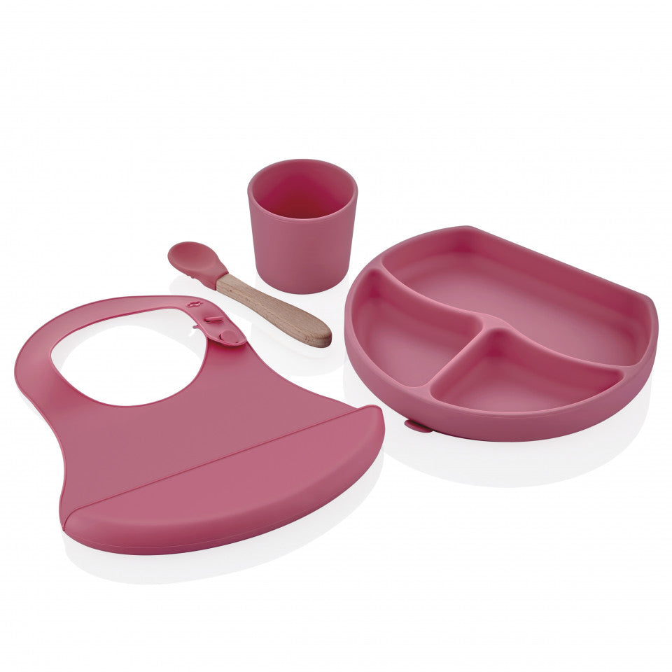 Set diversificare 4 piese din silicon BabyJem: bavetica, - Roz
