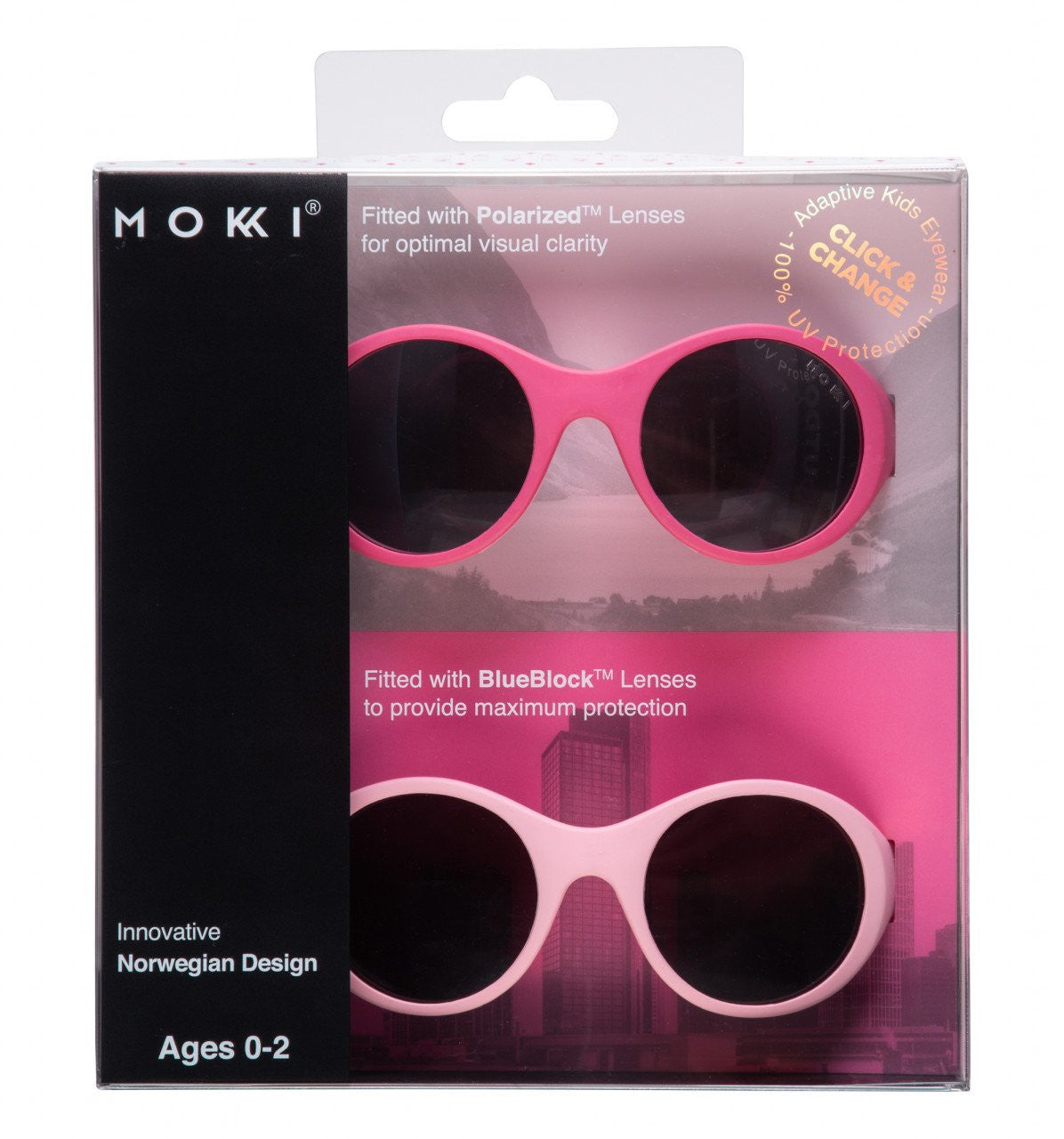 Ochelari de soare pentru copii MOKKI Click & Change, protectie UV, roz, 0-2 ani, set 2 perechi [ps:0a070950-1e57-407a-b1a3-fd860e384302]