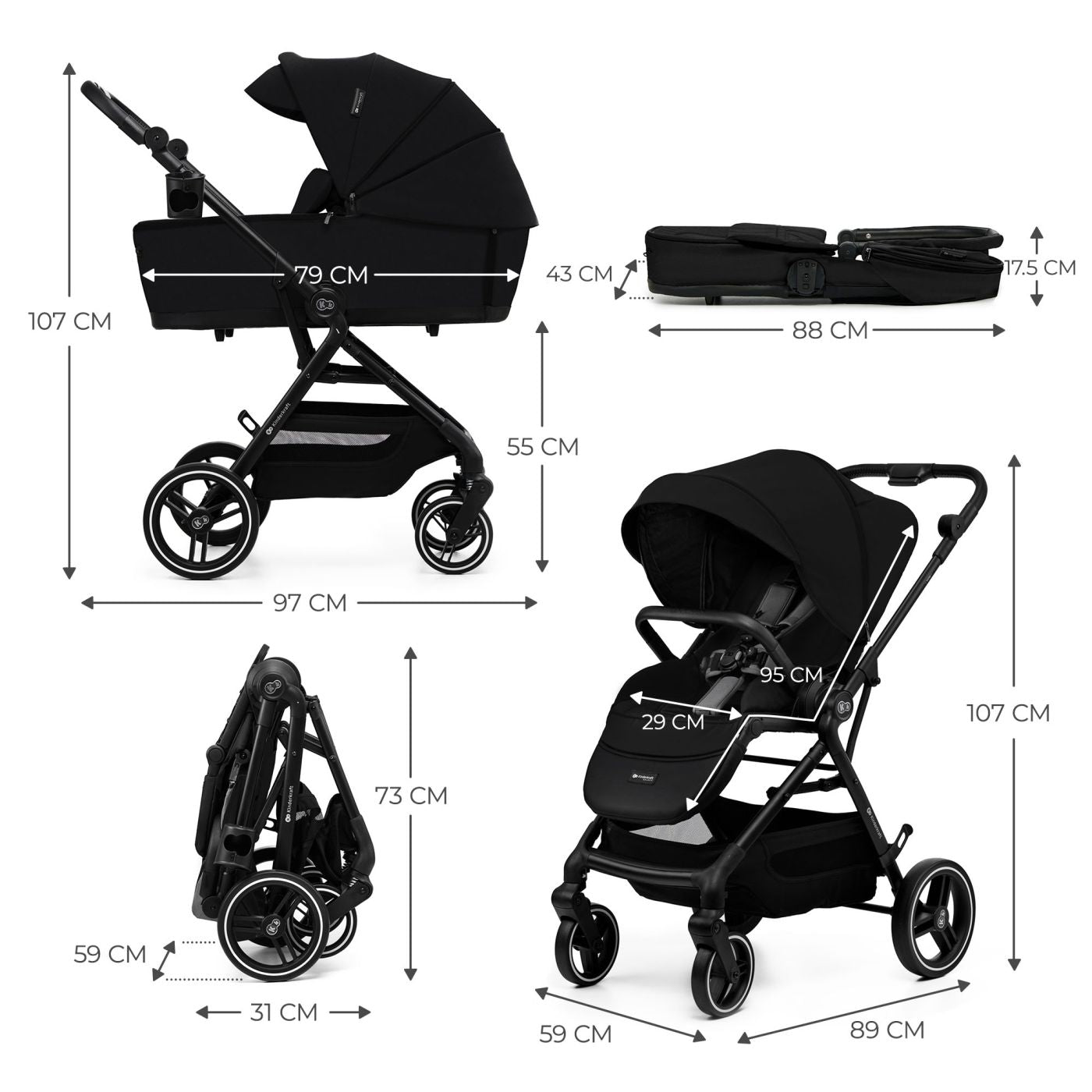 CARUCIOR KINDERKRAFT YOXI 2IN1, PURE BLACK - Imagine 13