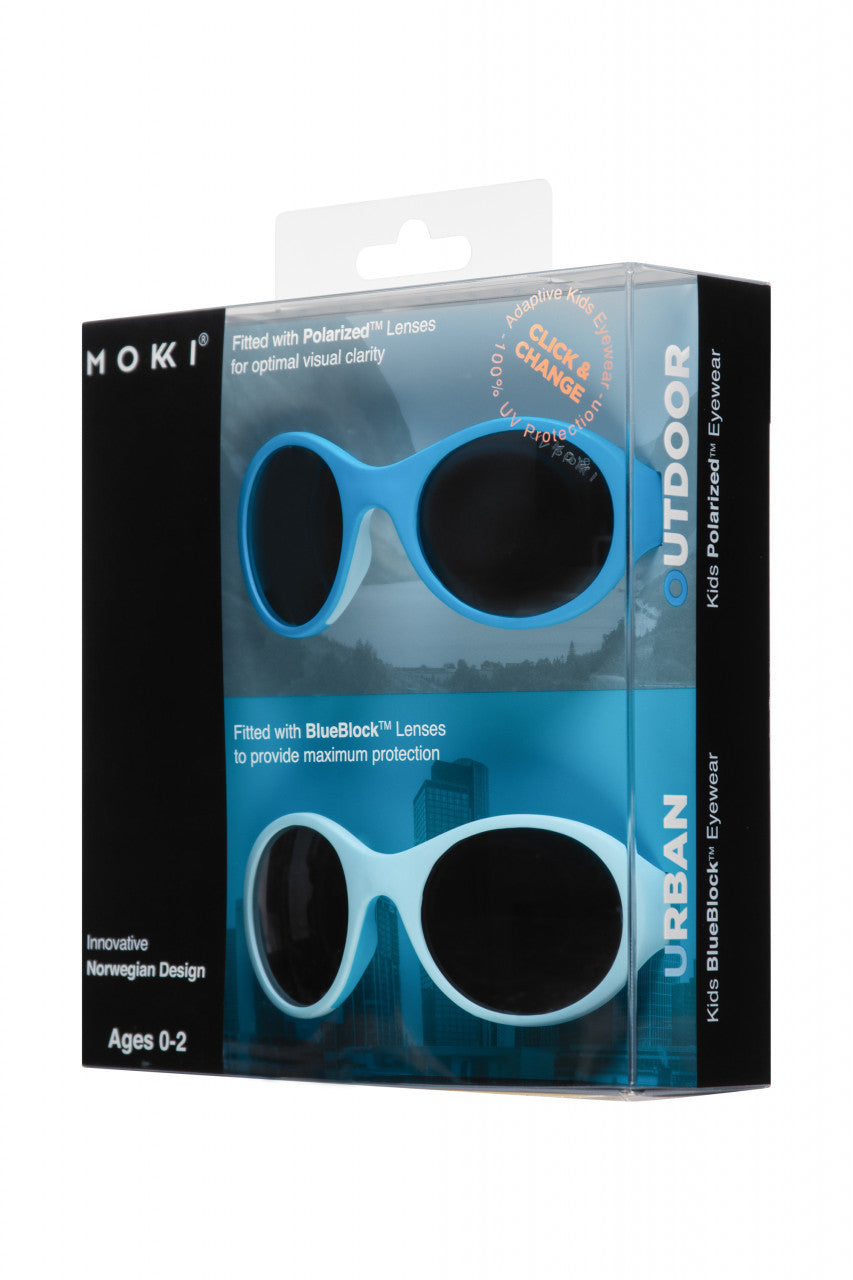Ochelari de soare pentru copii MOKKI Click & Change, protectie UV, bleu, 0-2 ani, set 2 perechi [ps:46000b31-1ae9-40ef-8527-82b7bb4d160e]