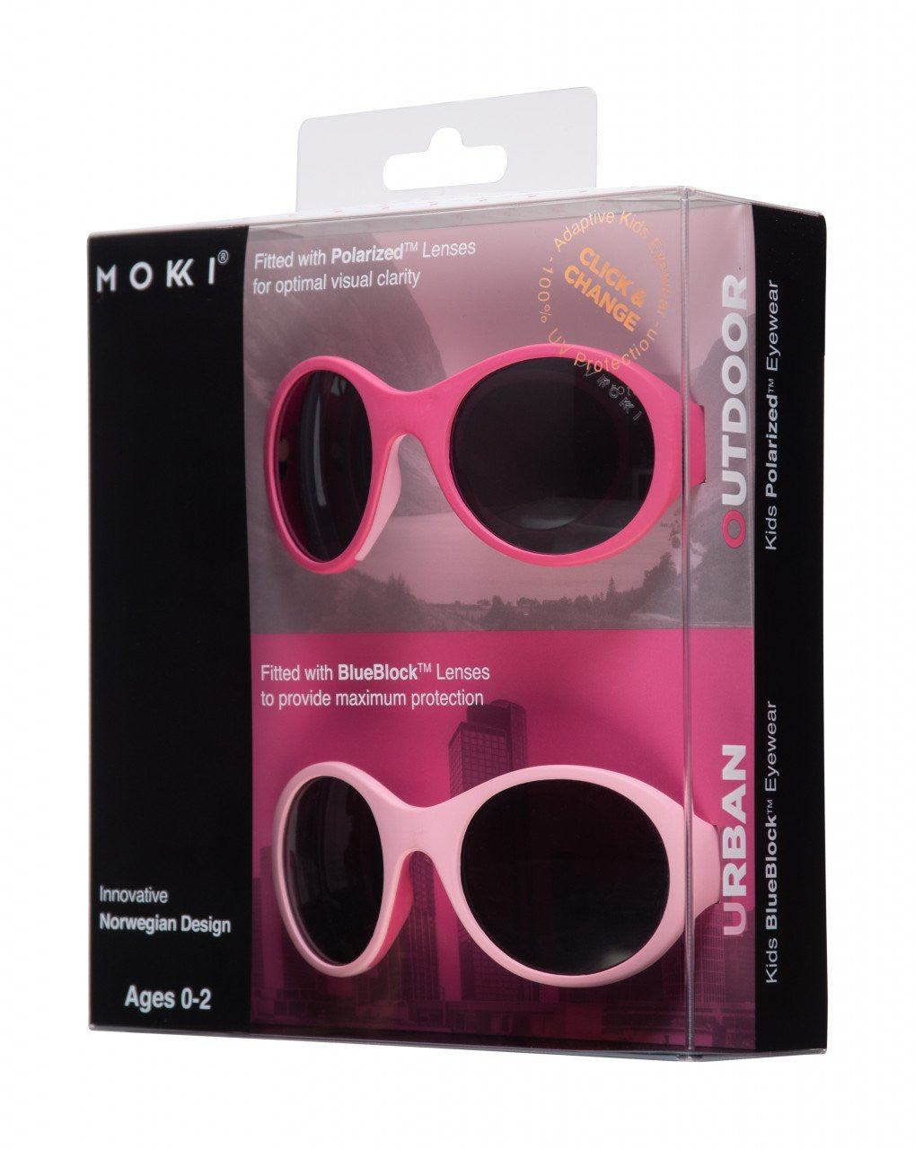 Ochelari de soare pentru copii MOKKI Click & Change, protectie UV, roz, 0-2 ani, set 2 perechi [ps:529c260b-0c83-4843-809d-df714ea391cb]