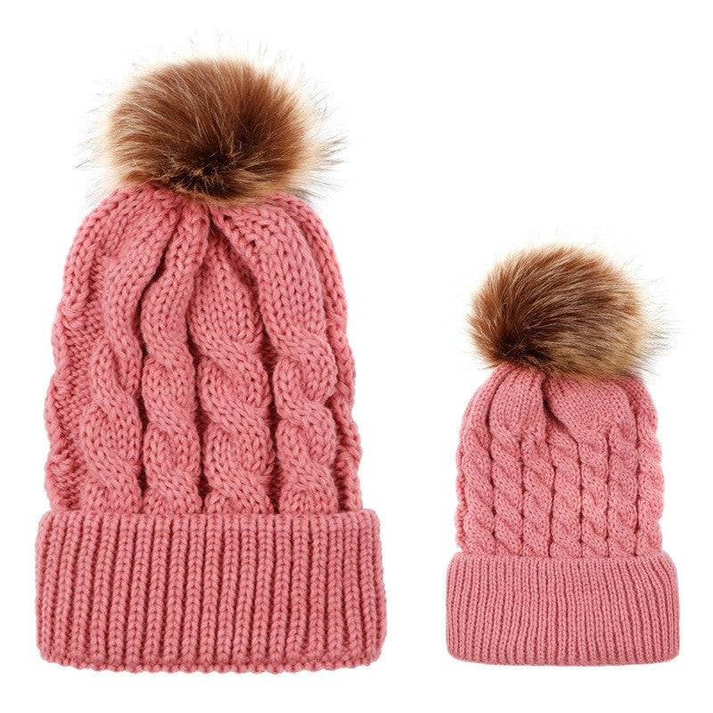 Set caciuli mama copil cu doua pampoane Drool (Culoare: - Roz