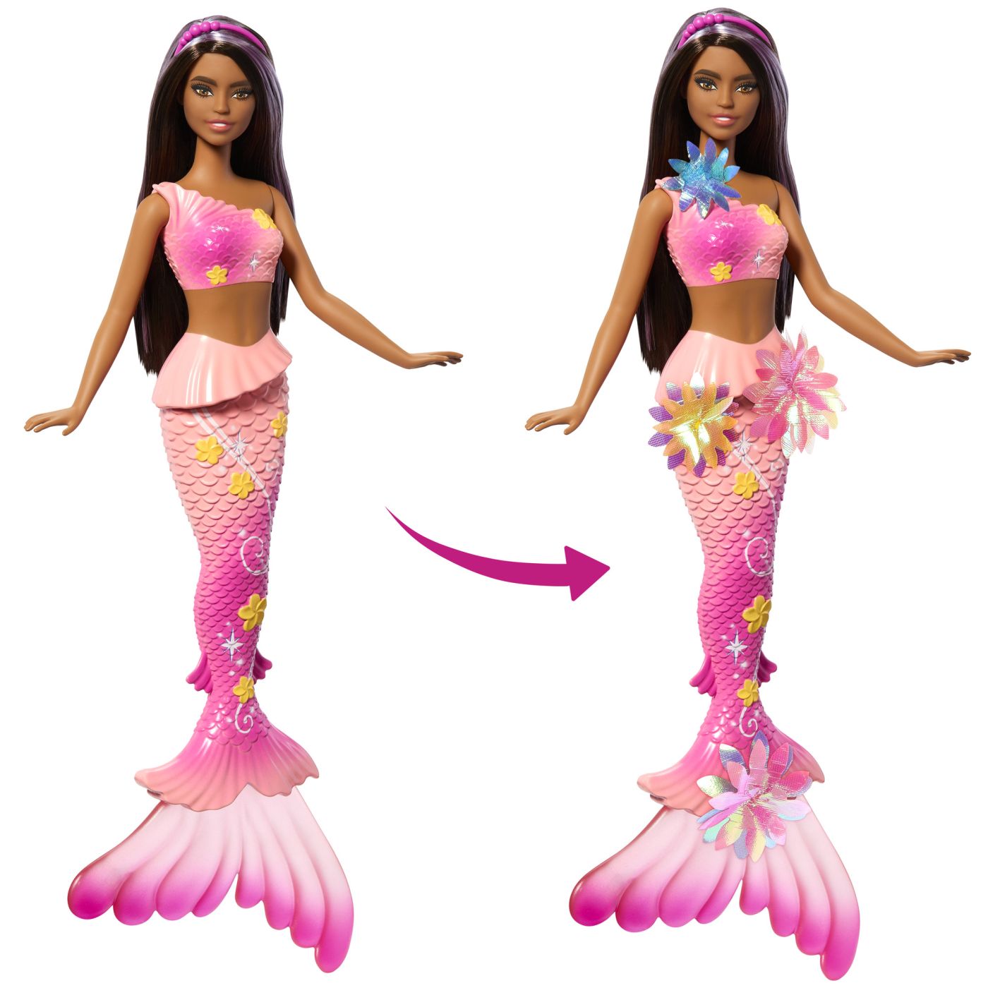 BARBIE PAPUSA SIRENA CU PAR MOV SI COADA ROZ Mattel - Imagine 15