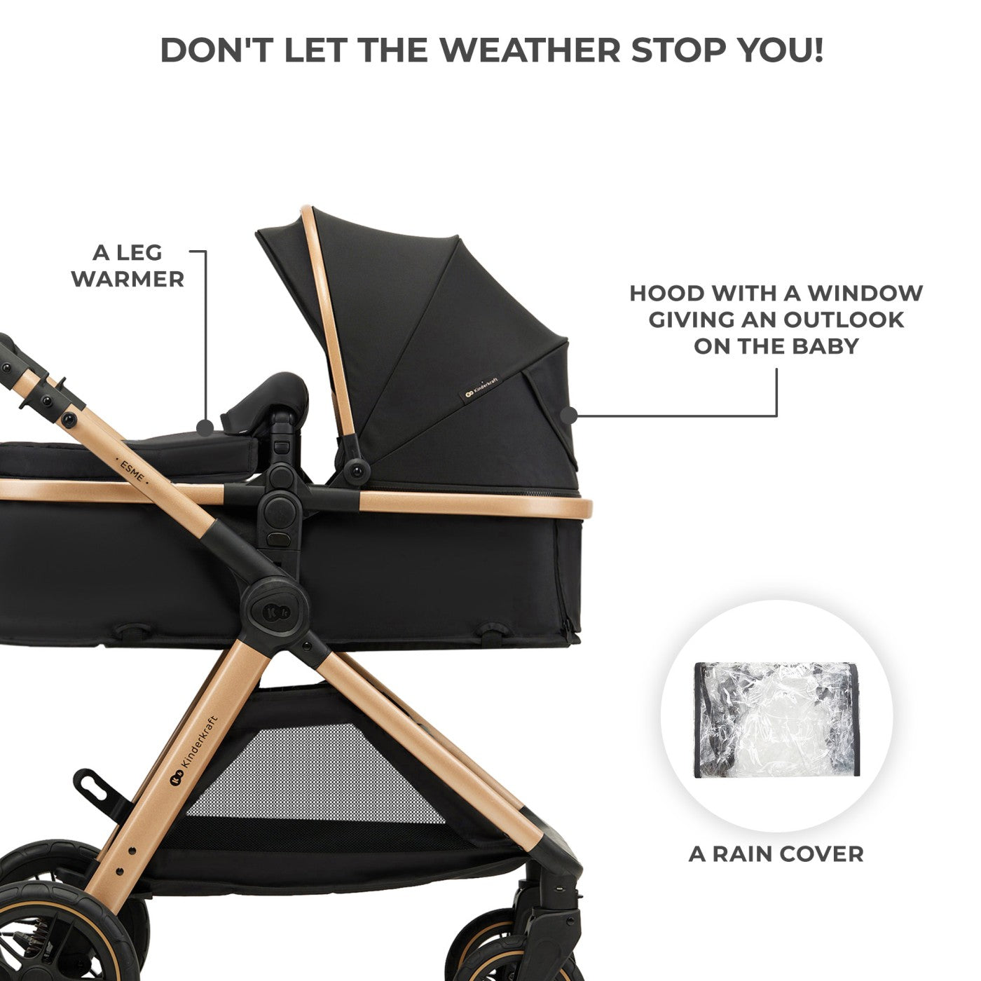 CARUCIOR KINDERKRAFT ESME, 3 IN 1, MOONLIGHT GREY - Negru