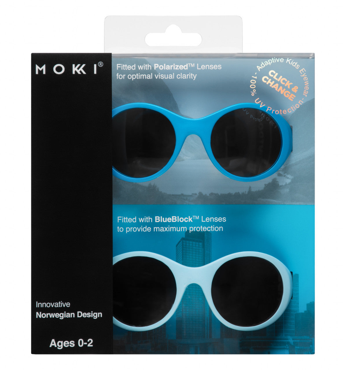 Ochelari de soare pentru copii MOKKI Click & Change, protectie UV, bleu, 0-2 ani, set 2 perechi [ps:cddd2b0d-553e-4682-abe1-f2b813a33f79]