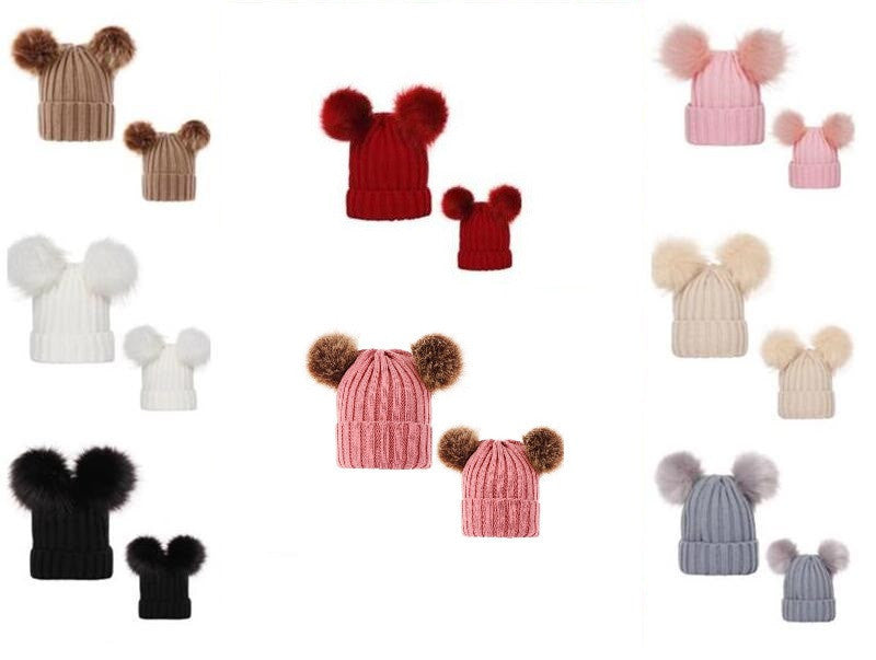 Set caciuli mama copil cu doua pampoane Drool (Culoare: - Roz