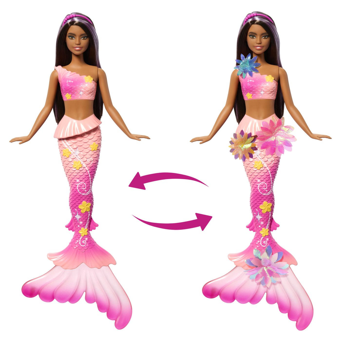 BARBIE PAPUSA SIRENA CU PAR MOV SI COADA ROZ Mattel - Imagine 16