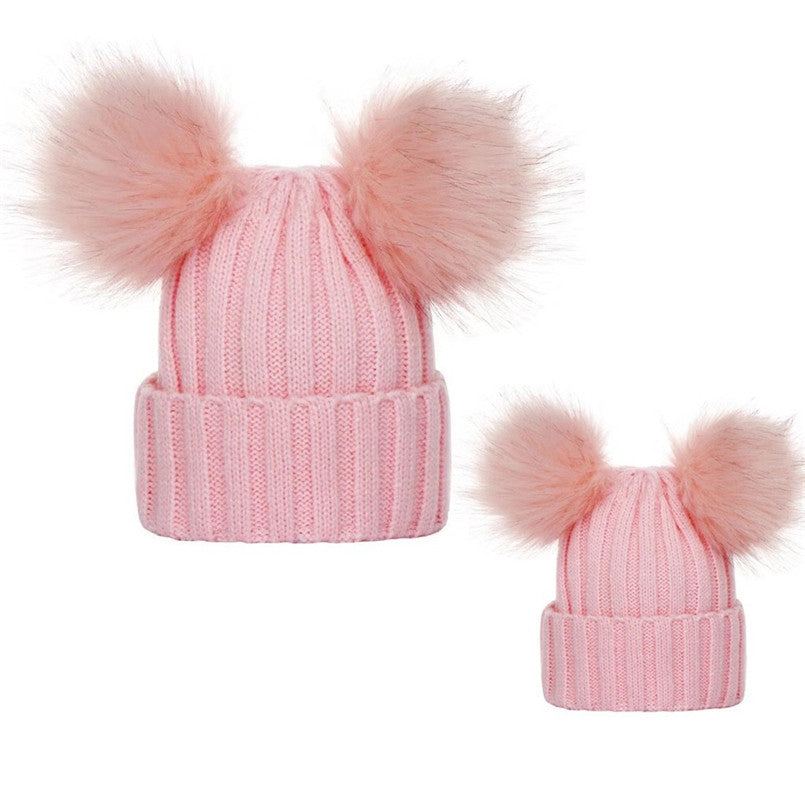 Set caciuli mama copil cu doua pampoane Drool (Culoare: - Roz